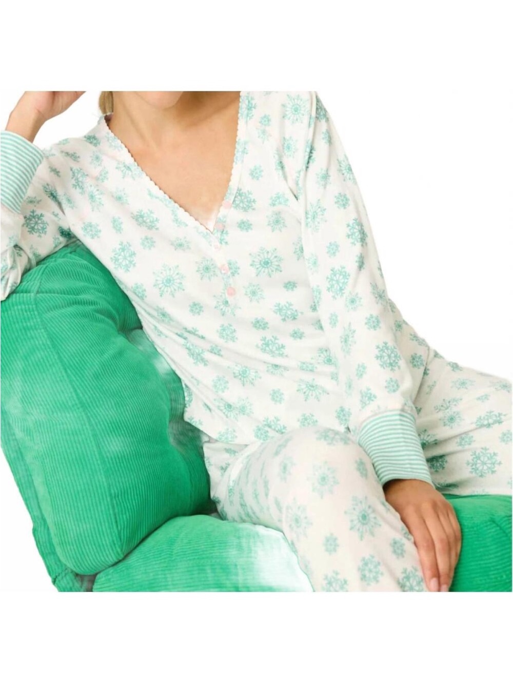 New PJ Salvage Snowflake Pajama Set Top Pants in Ivory size Large